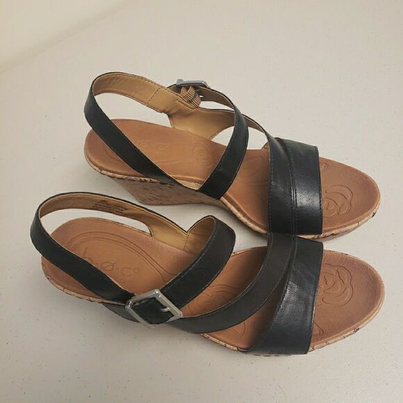 Born Concept B.O.C. Schirra Wedge Black Cork Ankle Strap Sandals Women Size 10M - Picture 2 of 14